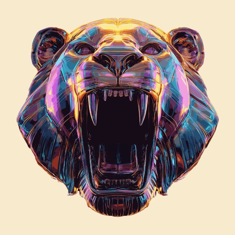 Neon Lion Head Art Design