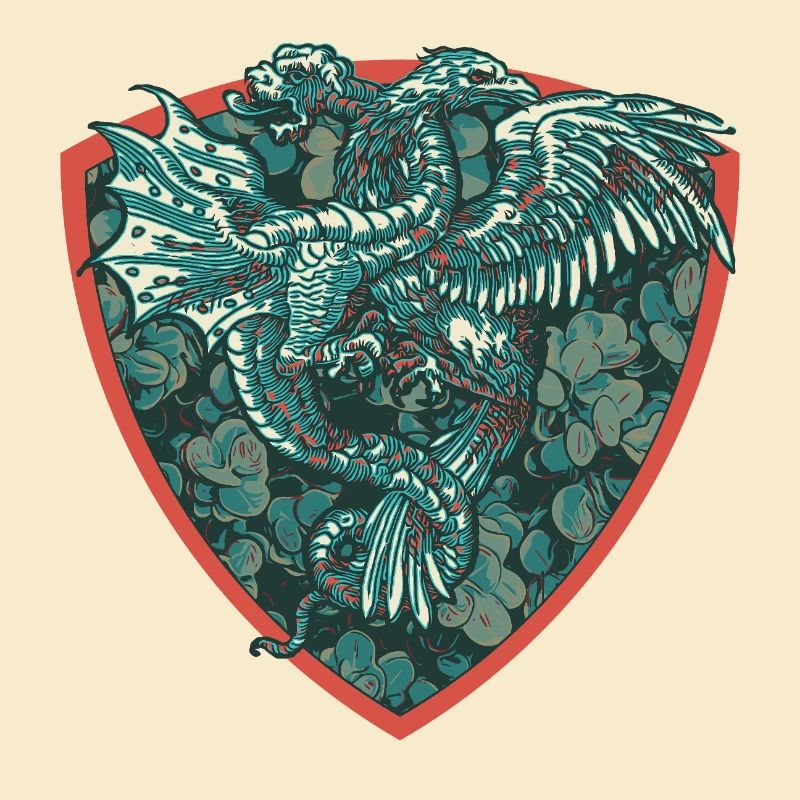 Mittelalterlicher Drache in Blau auf Schild