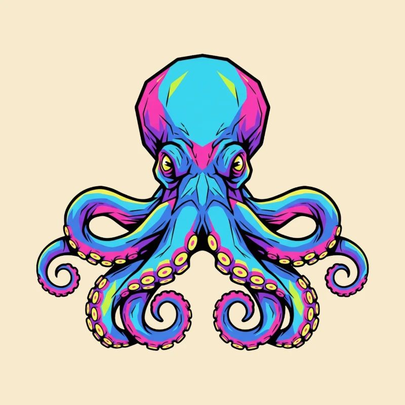 Illustration de pieuvre colorée avec des accents de néon