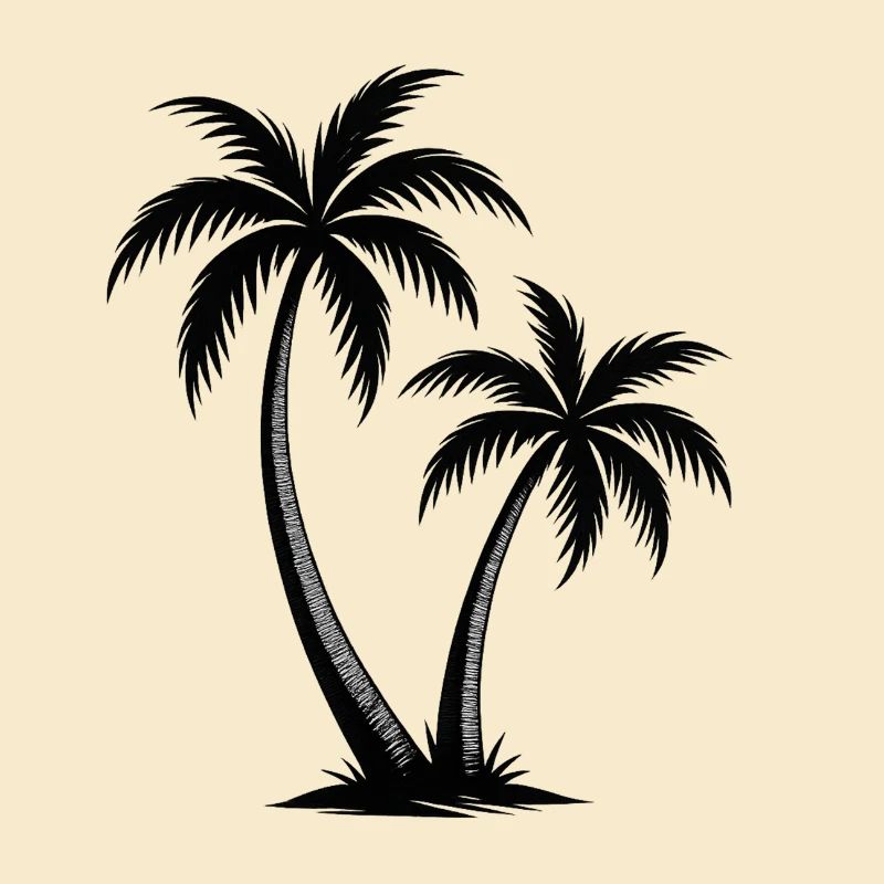 Tropical palm trees silhouette on black
