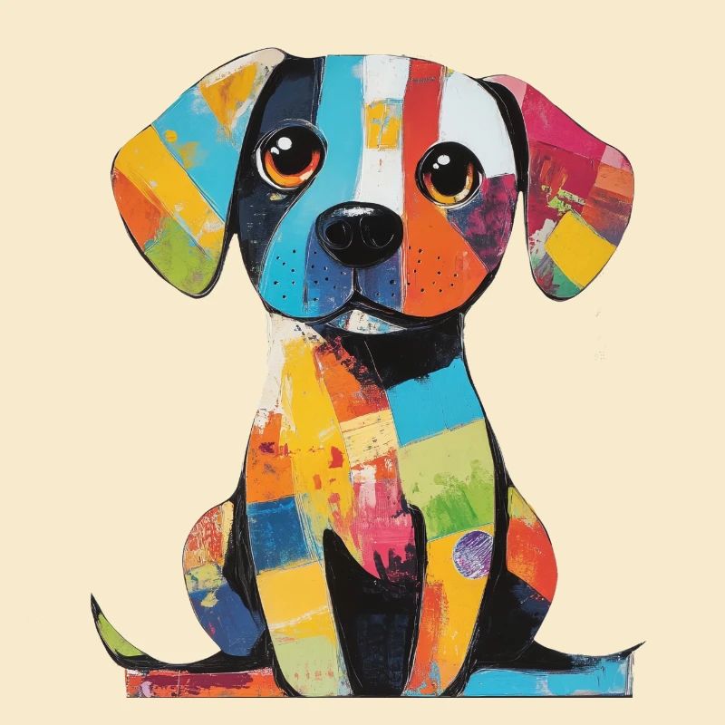 Patchwork coloré, chien coloré