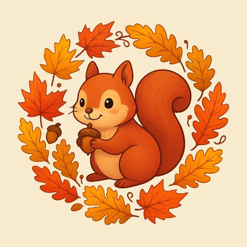 Herbstliches Eichhörnchen im Laubkranz