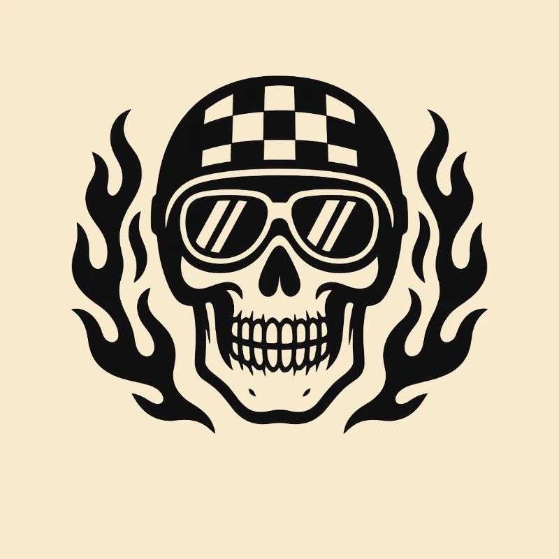 Flammen-Skull mit Checkerboard Helm