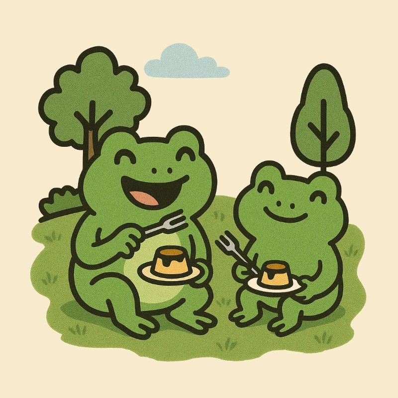 Manger du pudding avec une fourchette - grenouilles