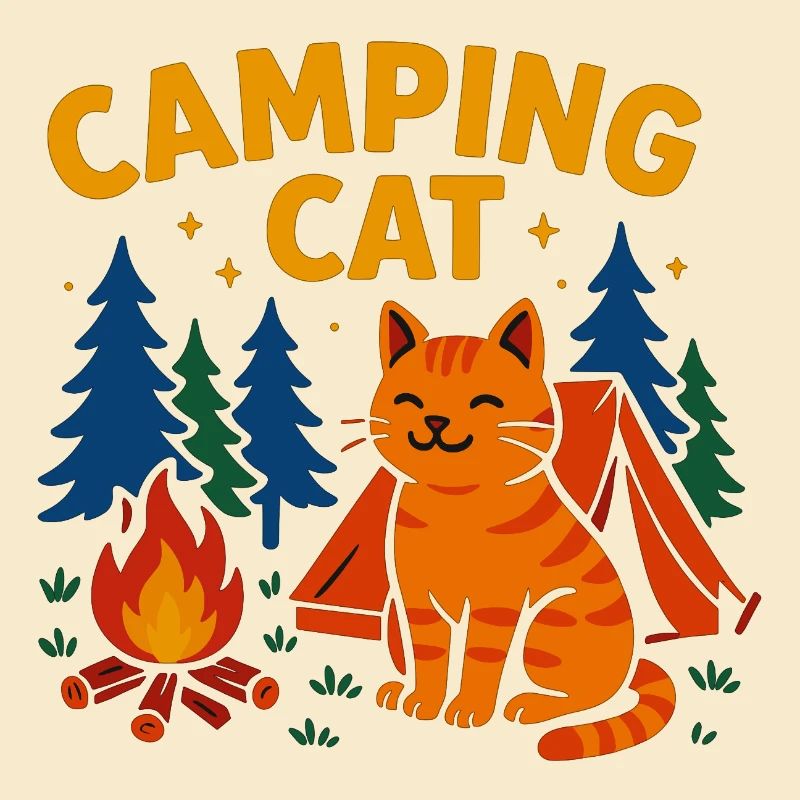 Chat de camping au feu de camp