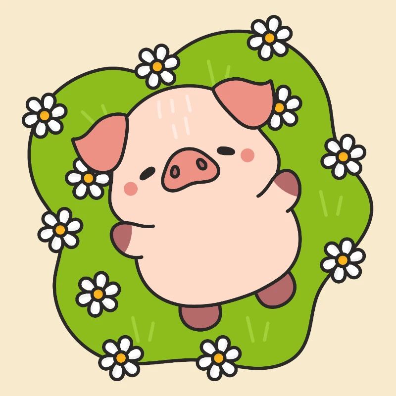 Happy flowering pig in meadow