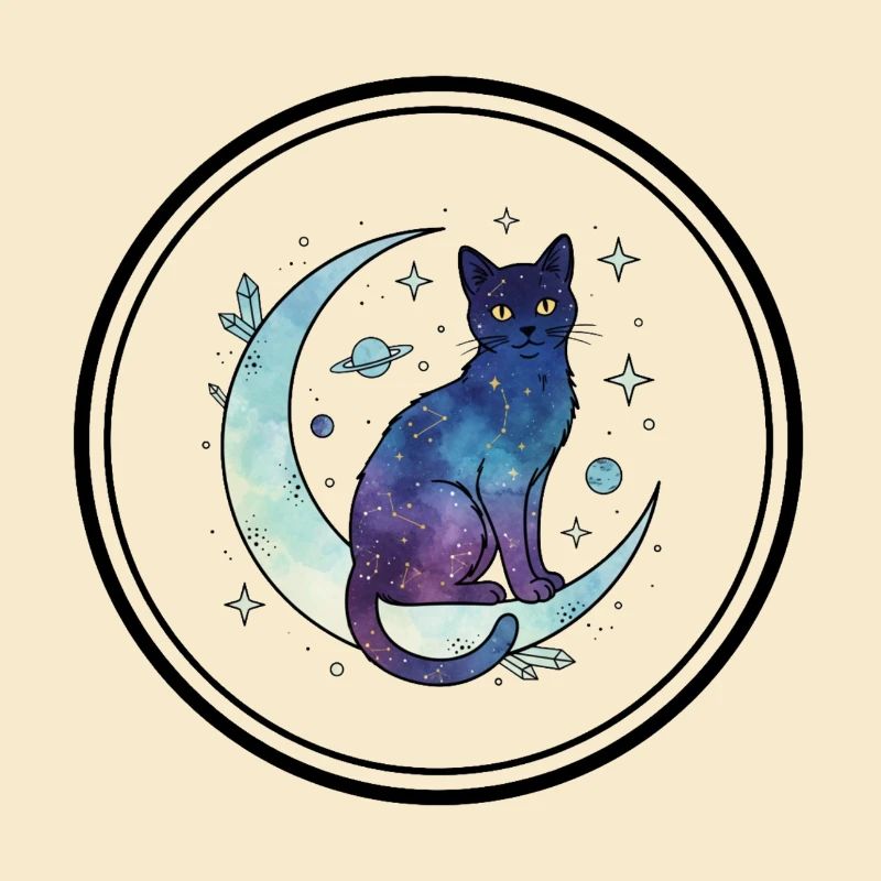 Moon Cat Galaxy Watercolor