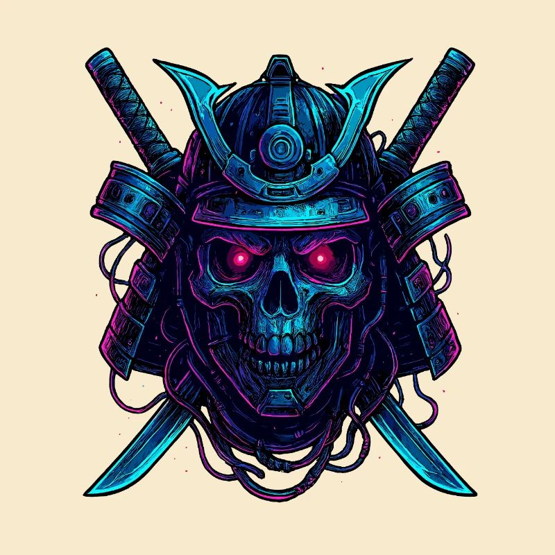 Cyber Samurai Crâne Neon Design