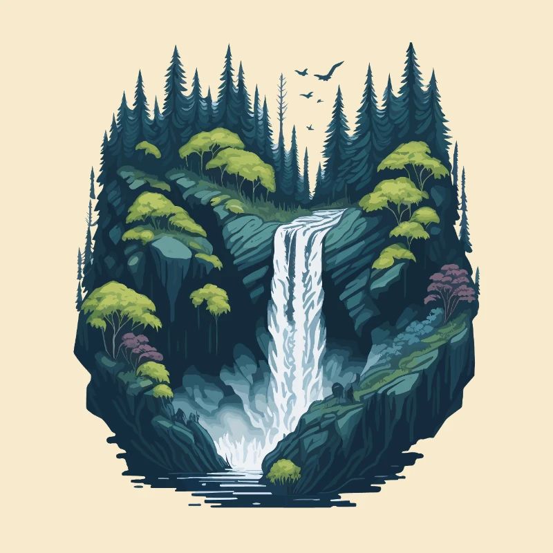 Cascade forestière lumineuse