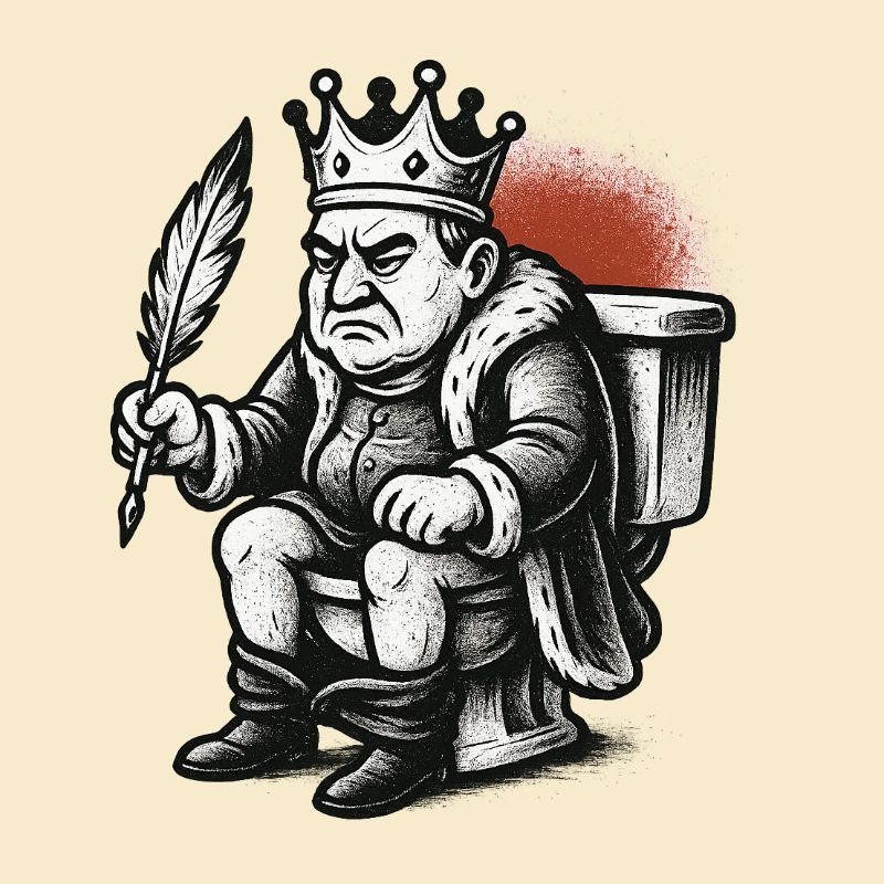 King on throne with a feather