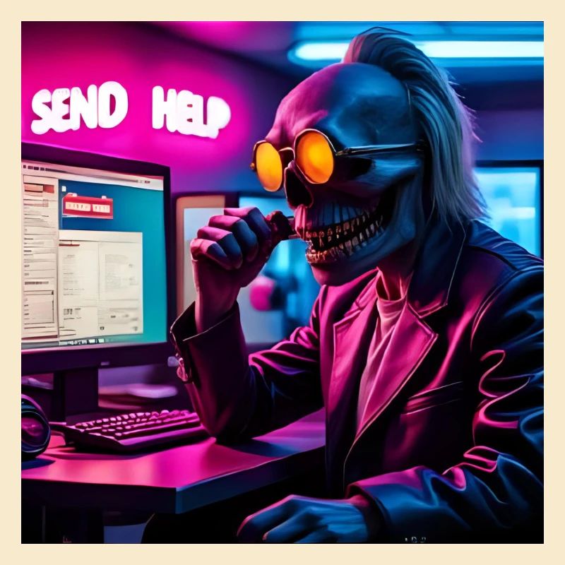 Cyberpunk Neon Skull Hacker Send Help Design