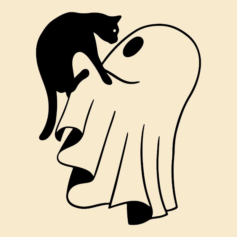 Geist mit Katze Skizze – kindgerechtes Halloween