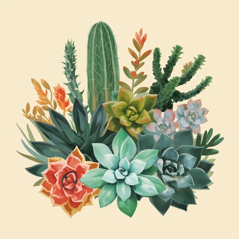 Succulents & Cacti Watercolor Composition