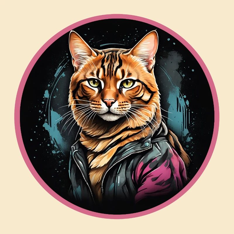 Chat Bengal en blouson en cuir fluo