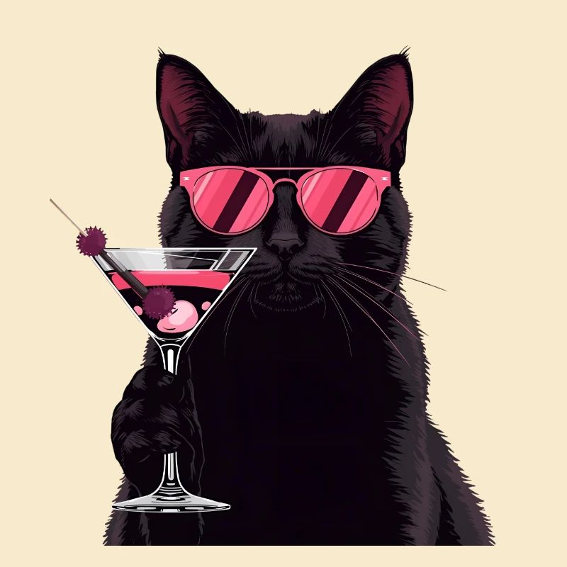 Chat noir avec dessin animé Pink Martini