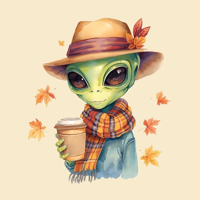 Hipster Alien avec café – Vibrations automnales