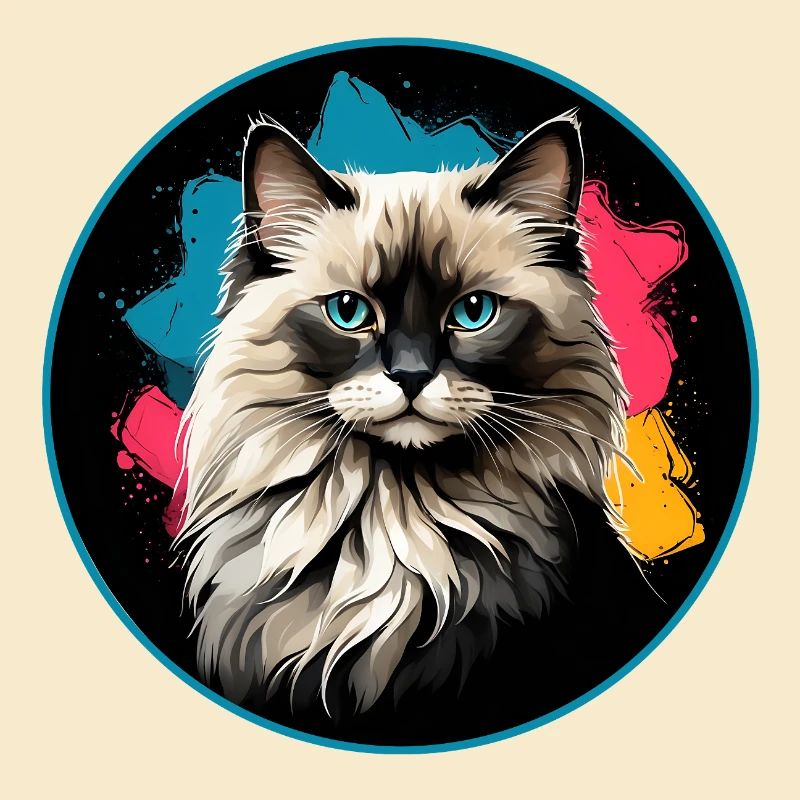 Cat portrait neon splashes in a circle