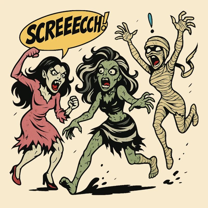 Zombie trio in screaming comic style