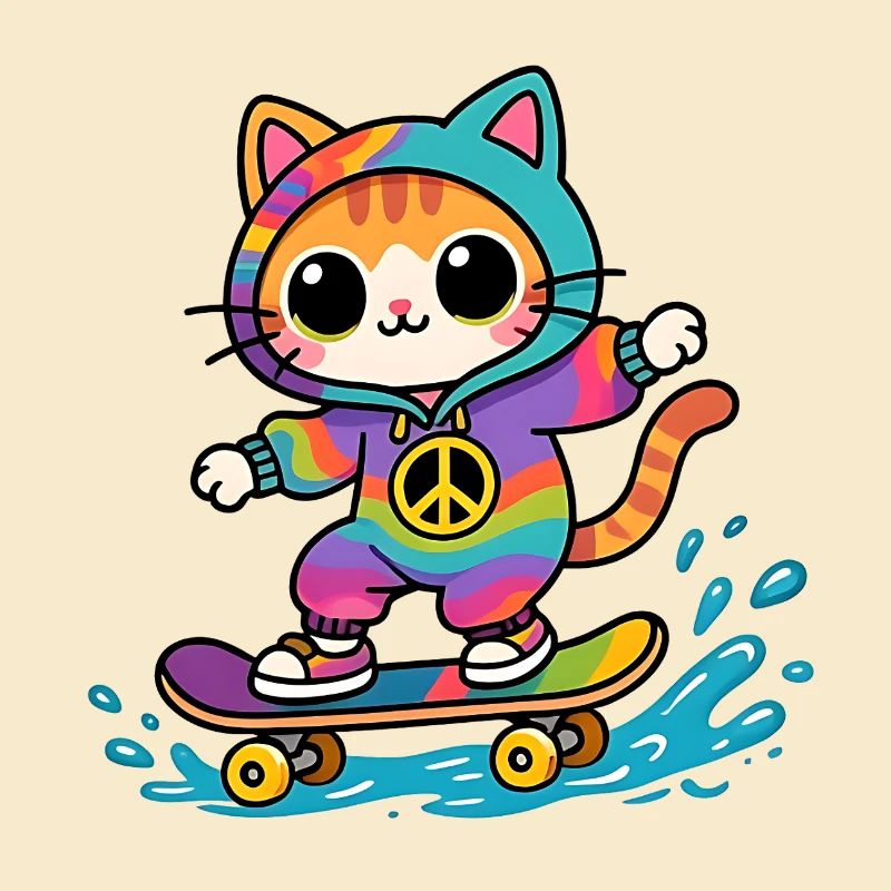 Multicolored Cat Skateboard