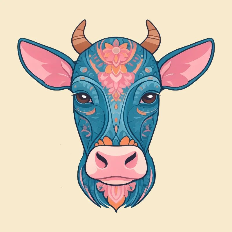 Vache bleue florale