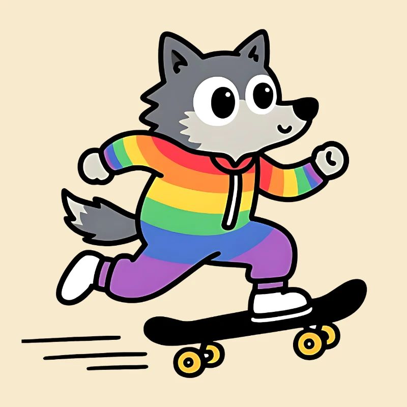Regenbogen Wolf Schlittschuh