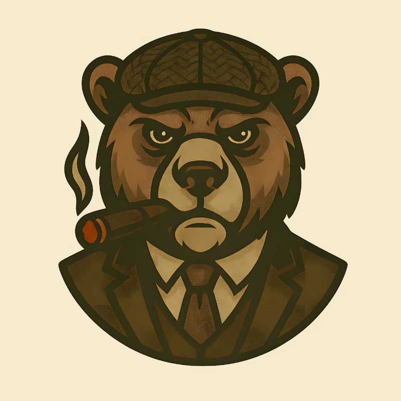 Bear in suit and beret with cigar