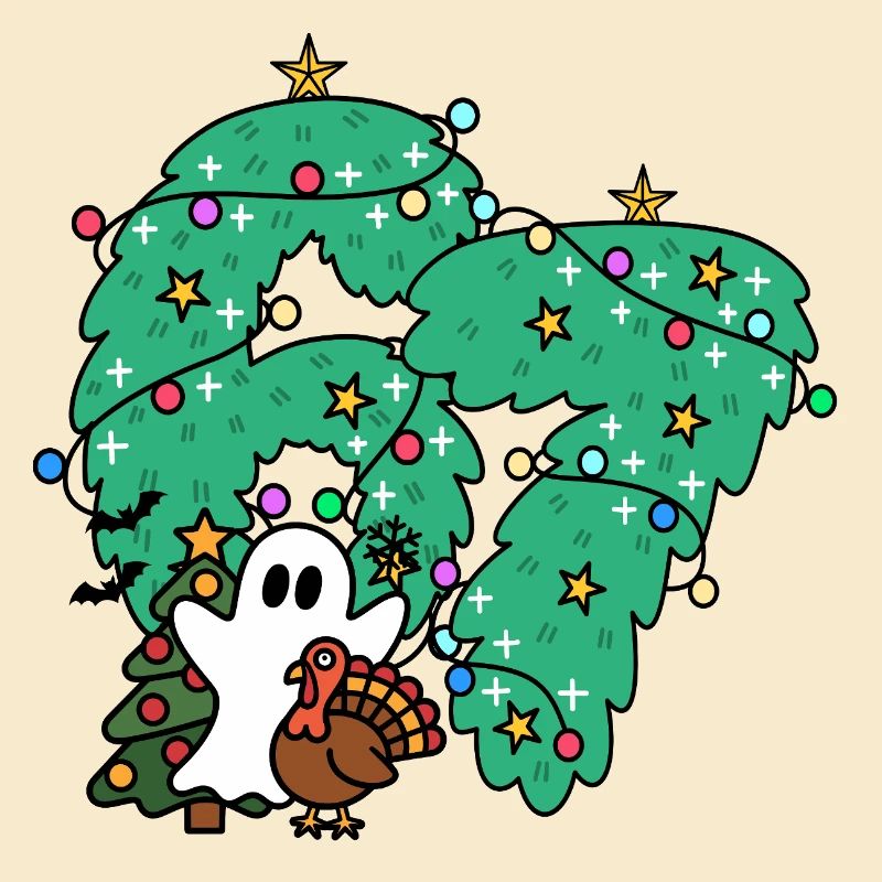 67 number Whimsical Ghost Under Festive Evergreen 