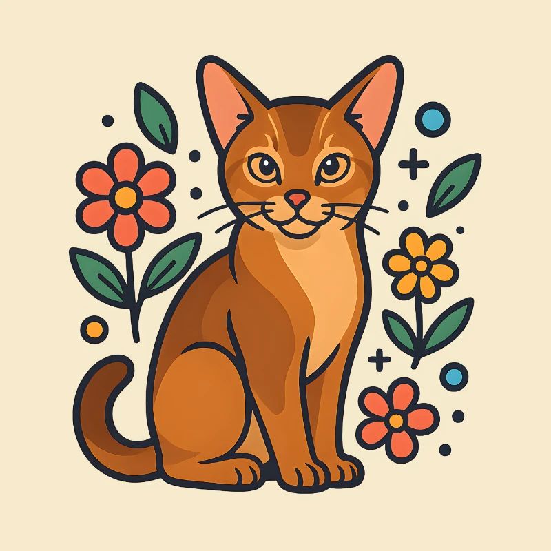 Chat abyssin parmi les fleurs d’été