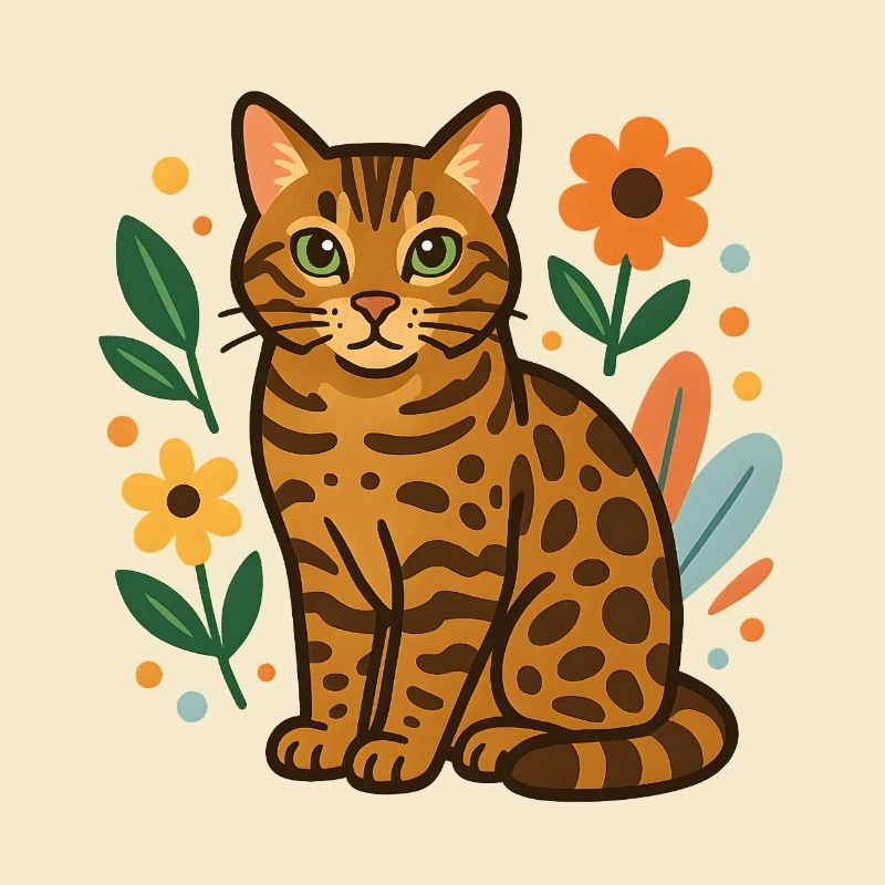 Chat du Bengale parmi les fleurs