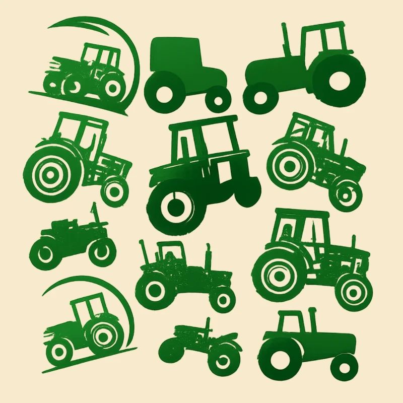 Tracteurs verts en silhouettes