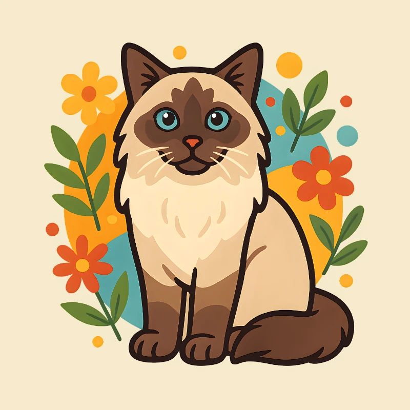 Chat Ragdoll avec cercle de fleurs