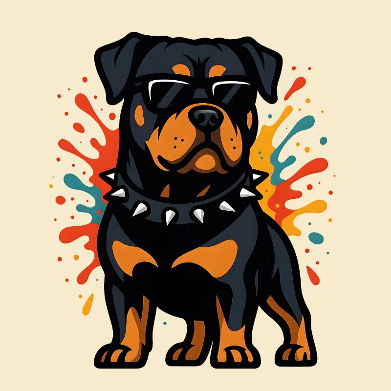 Chien rottweiler avec explosion de couleurs