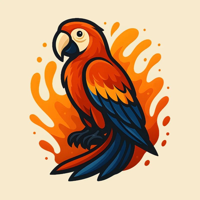Fire Flaming Macaw Parrot Illustration