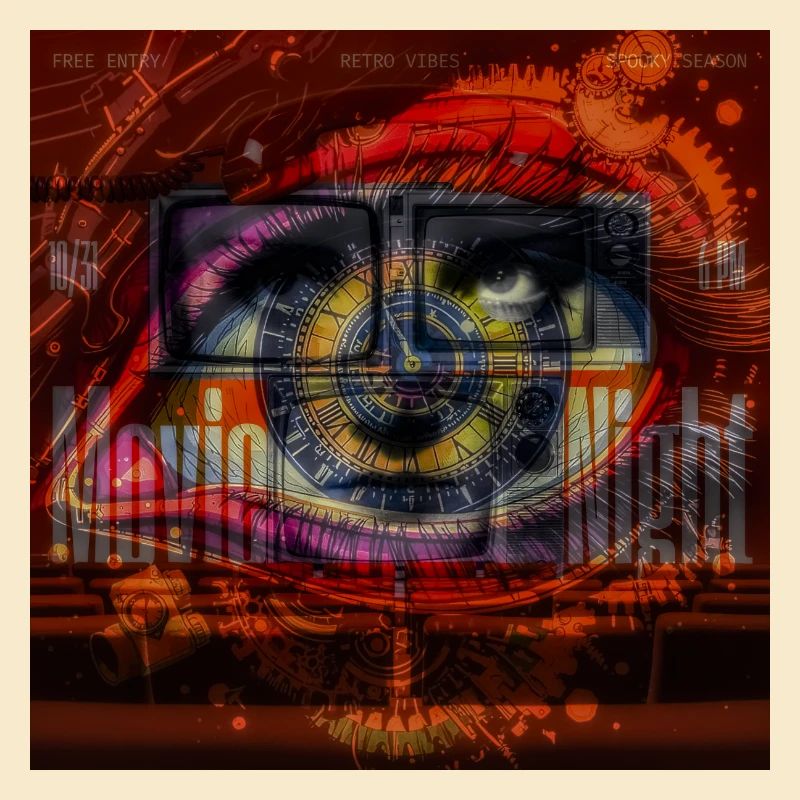 Décor rétro coloré d’œil et d’horloge