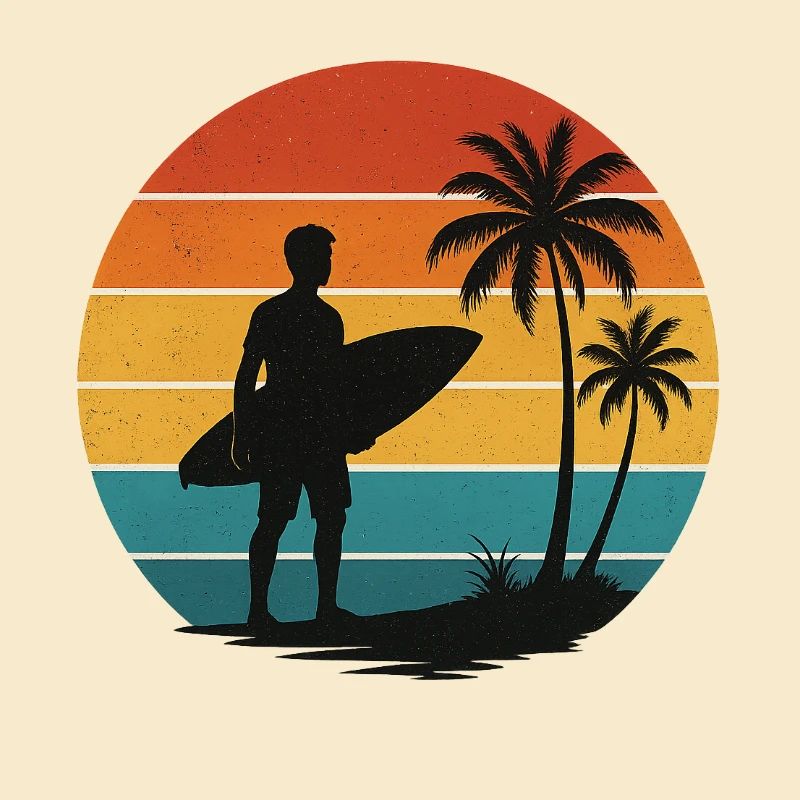 Silhouette rétro de surfeur sur la plage