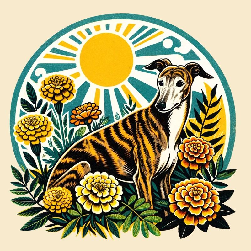 Lévrier floral éclairé par le soleil