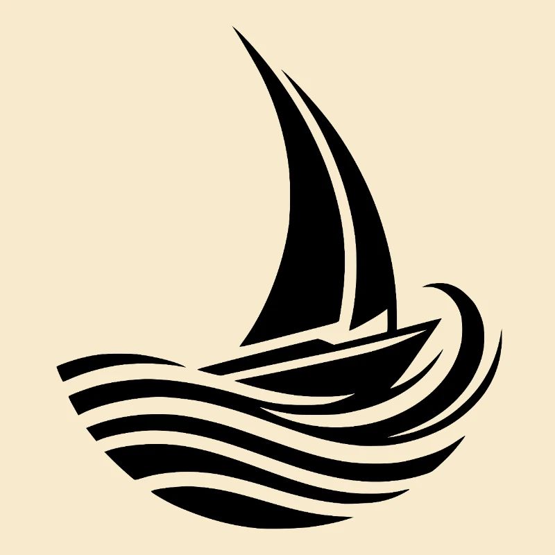 Minimalist maritime sailboat meets wave
