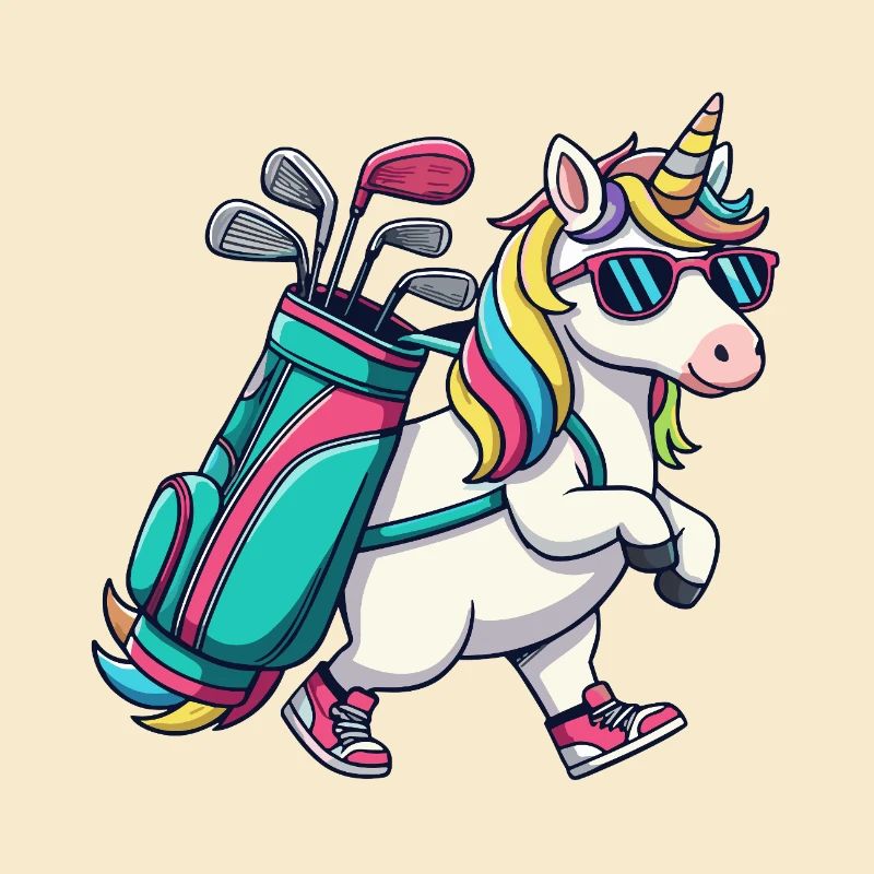 Lustiger Einhorn-Golfer Cartoon Cooles Golftier