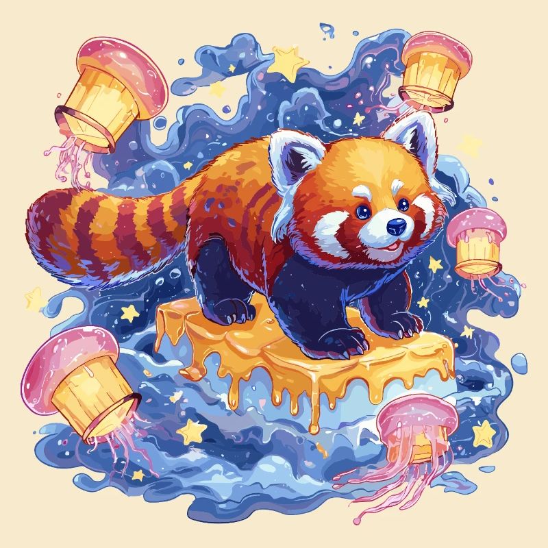 Red Panda on Honey Cake
