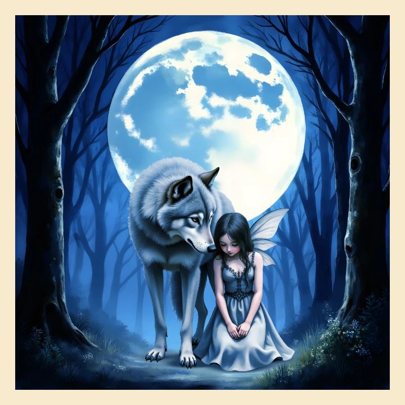 Loup et Fée Sous la Lune Bleue