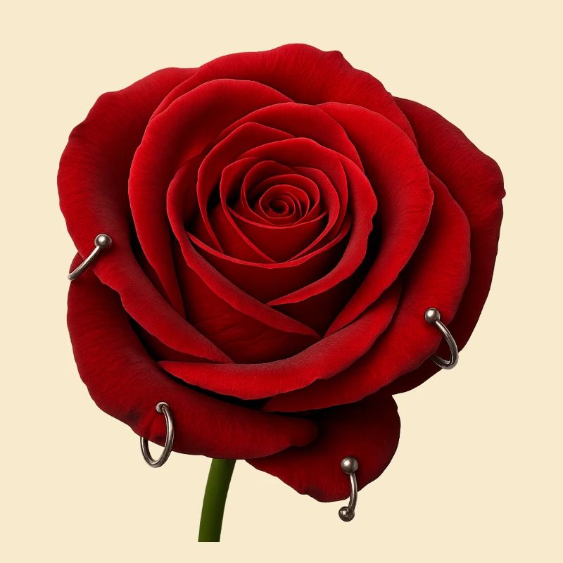 Rote Rose mit Piercings