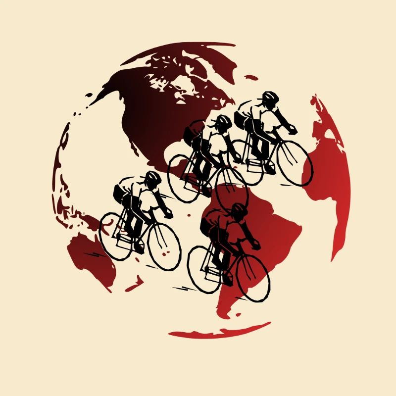 Globe rouge et noir silhouettes de cyclistes 