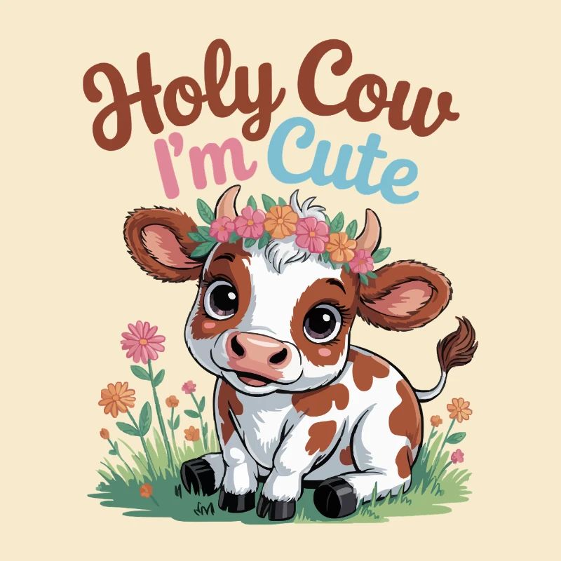 Mignonne vache avec une couronne de fleurs - Sainte vache, je suis mignonne