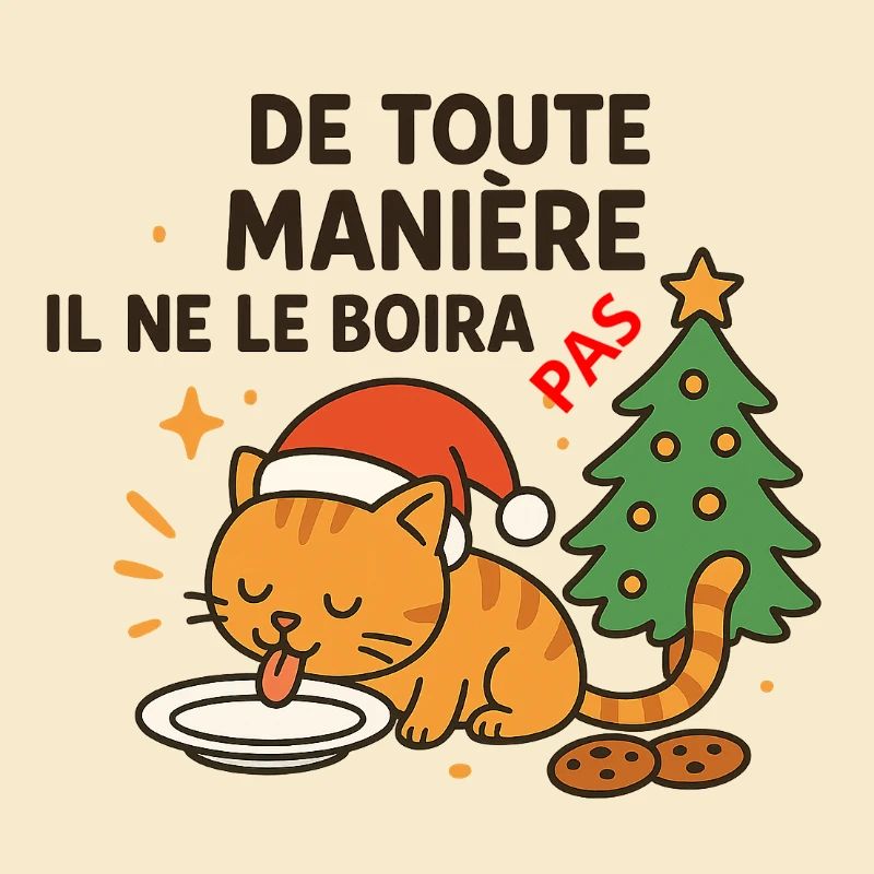 Chat festif de Noël qui refuse la boisson