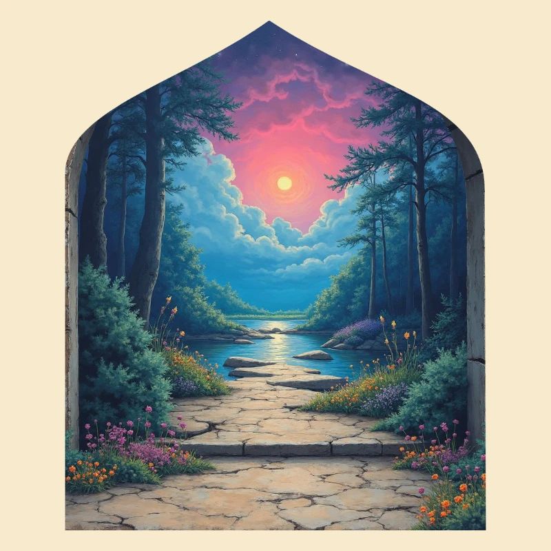 Portail du coucher de soleil dans le paysage forestier