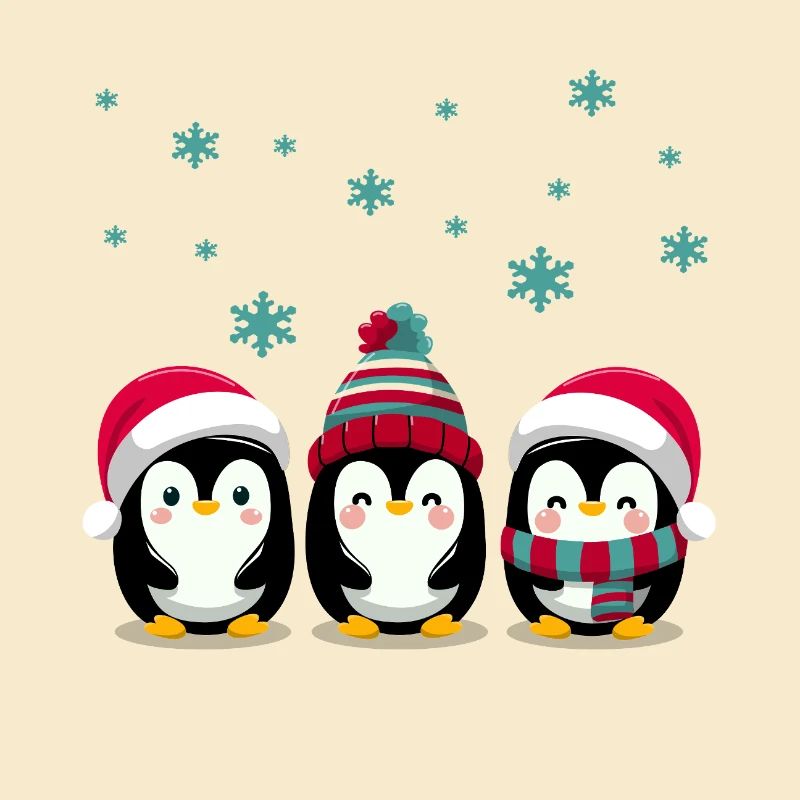 Drei Pinguine mit Weihnachtsmützen