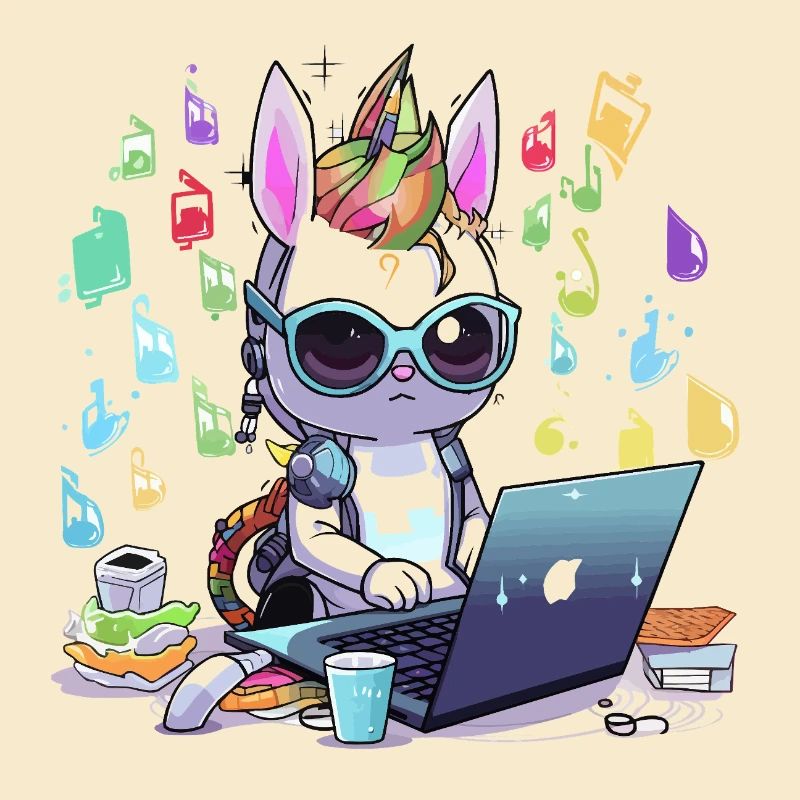 Joueur technologique licorne dans un studio créatif