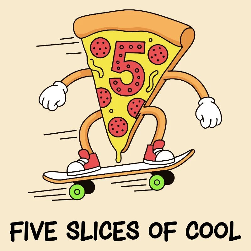 Cinq tranches de patineur de pizza cool