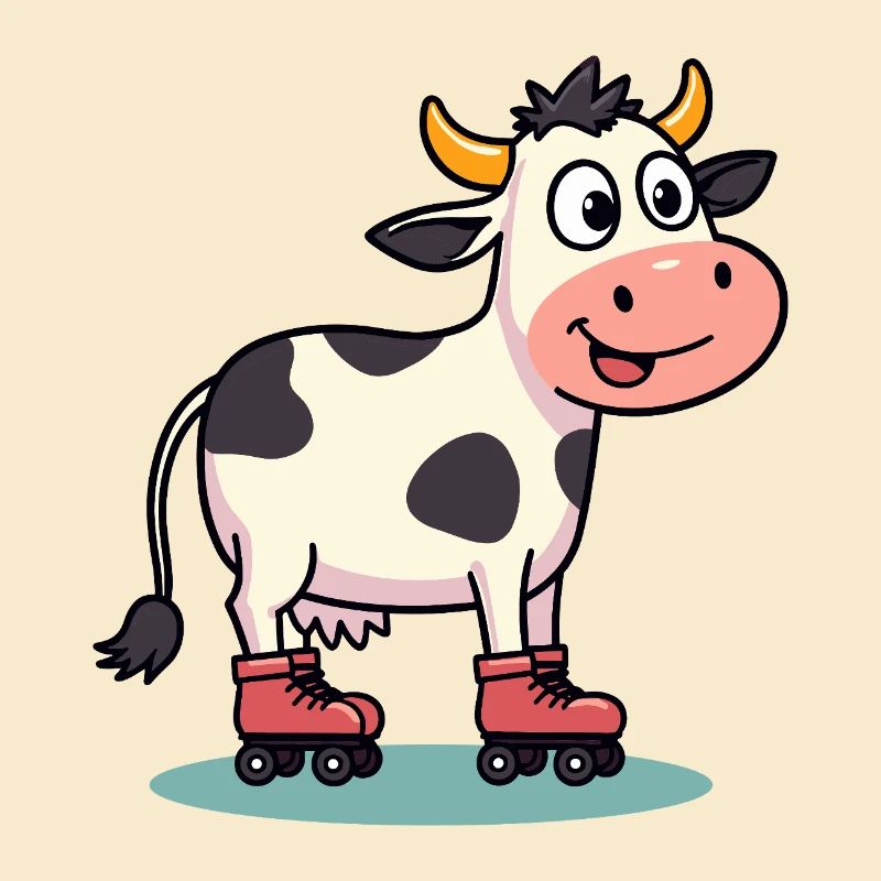 Funny cow on roller skates retro skating