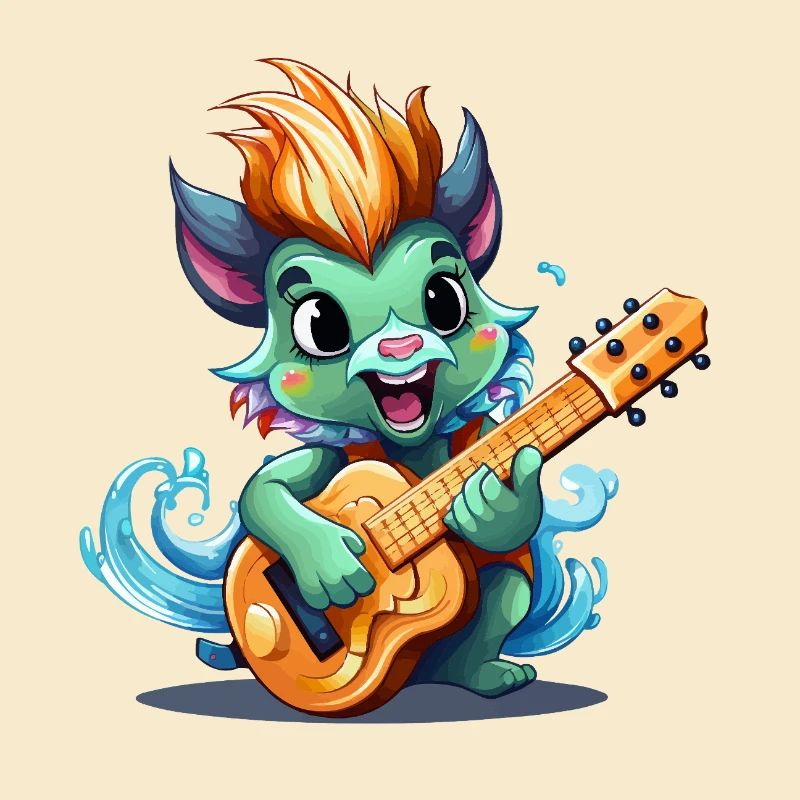 Mythical creature guitarist on the beach